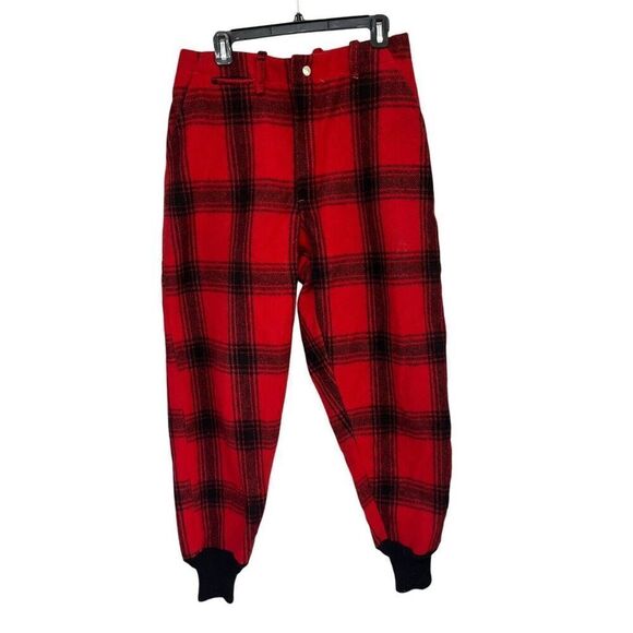 VINTAGE WOOL PANTS Buffalo Plaid Red Black Pockets Jogger Hunt Ski Snow 32x30 - Picture 6 of 16